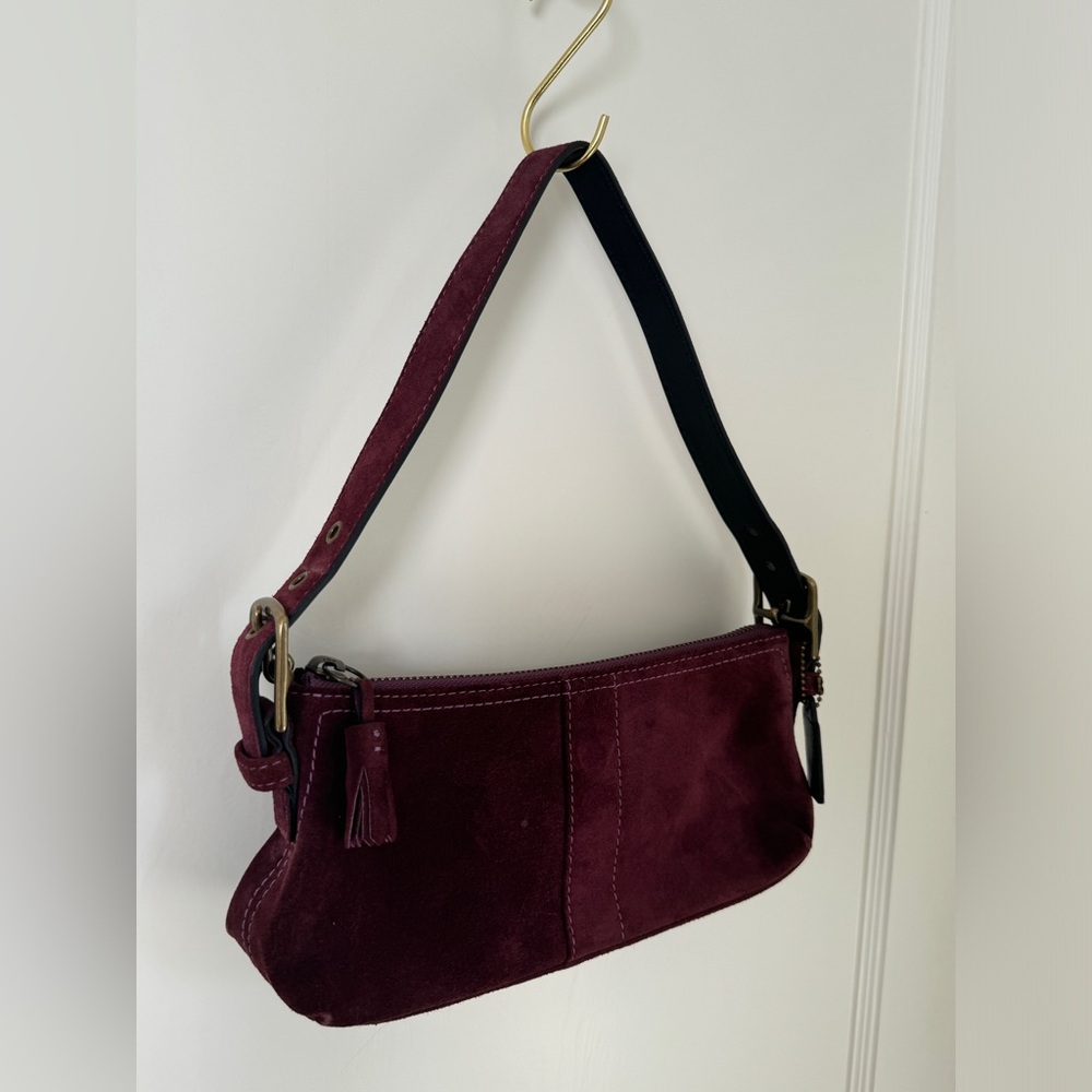 Coach Suede Burgundy Shoulder Satchel | Coach Handbag | Leather | Gold Hardware